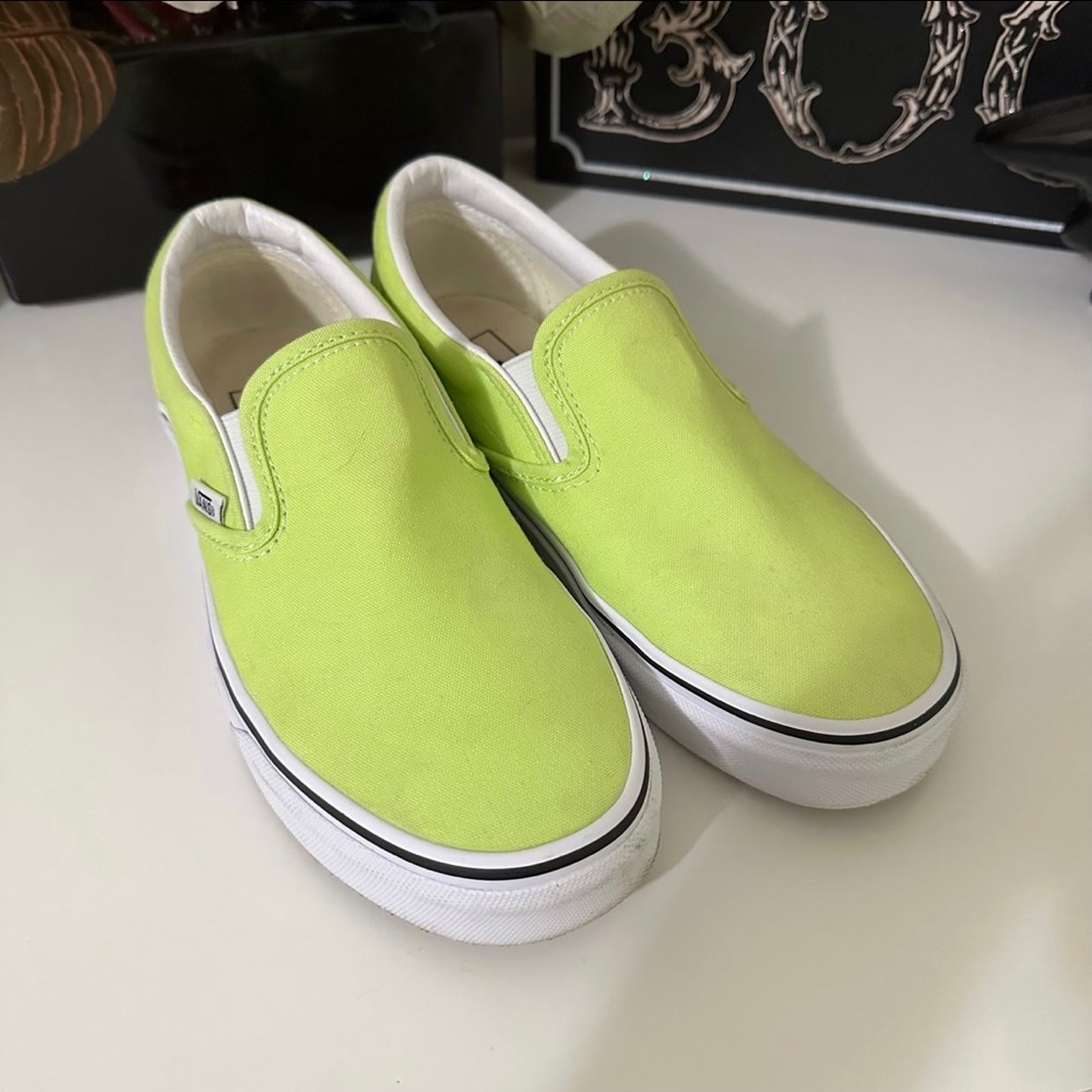 Neon light green slip on vans womens size 7.5